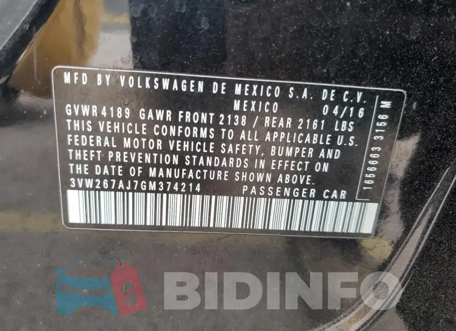 3VW267AJ7GM374214 Photo# 12