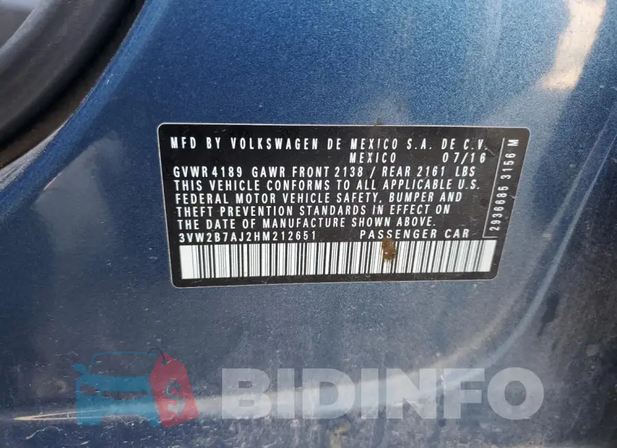 3VW2B7AJ2HM212651 Photo# 12