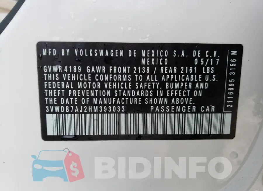 3VWDB7AJ2HM393033 Photo# 12