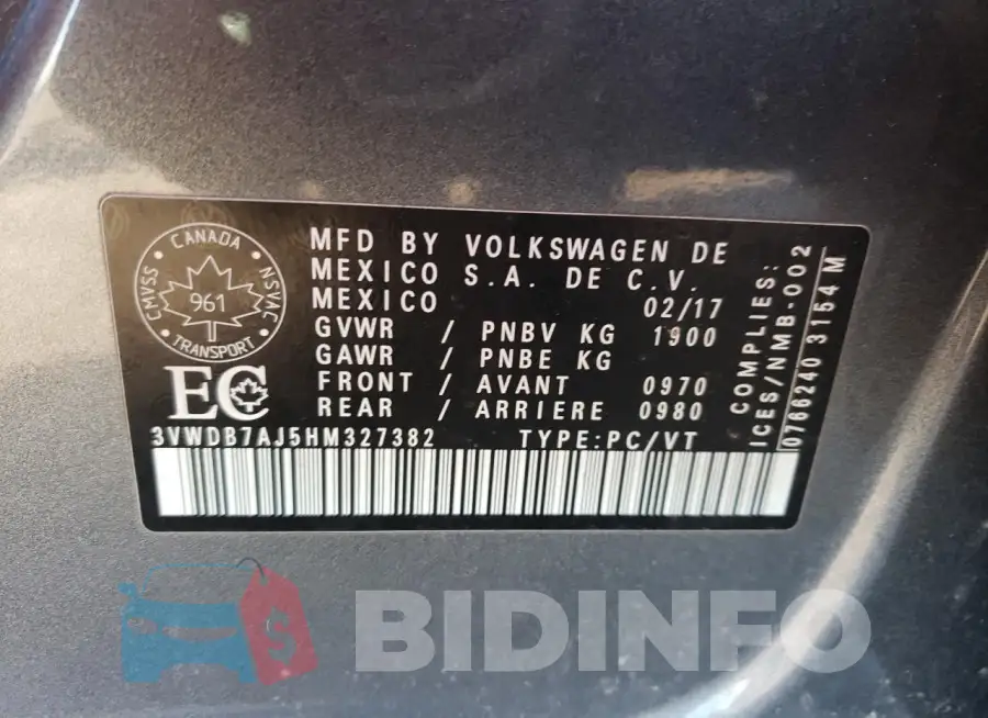 3VWDB7AJ5HM327382 Photo# 13