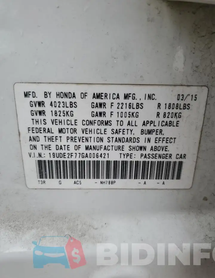 19UDE2F77GA006421 Photo# 13
