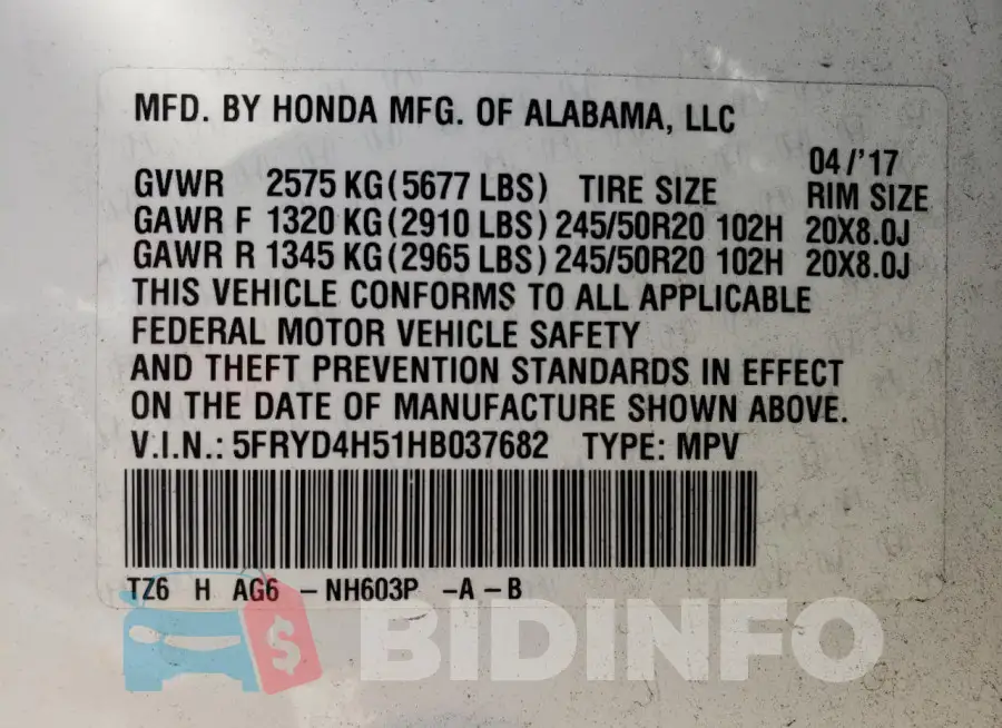 5FRYD4H51HB037682 Photo# 13