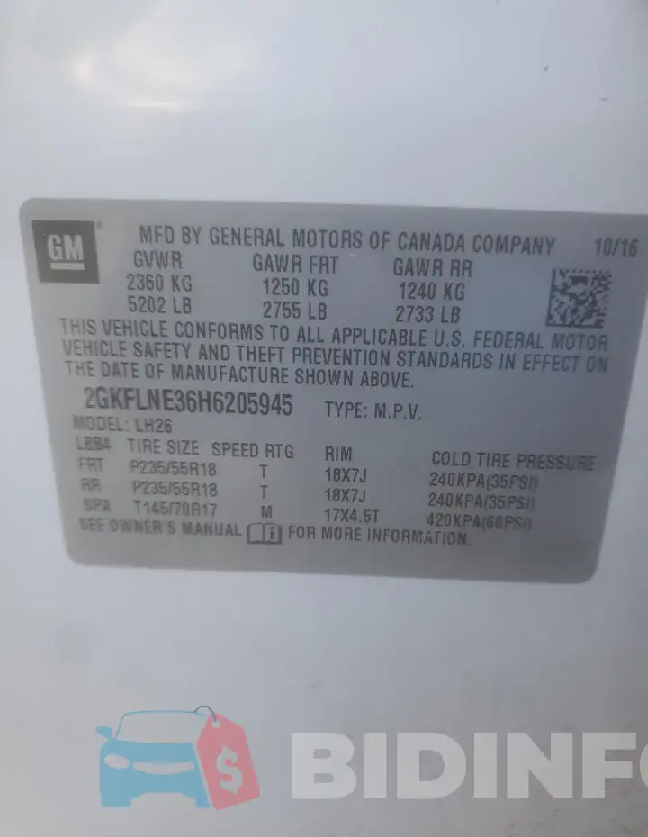 2GKFLNE36H6205945 Photo# 13