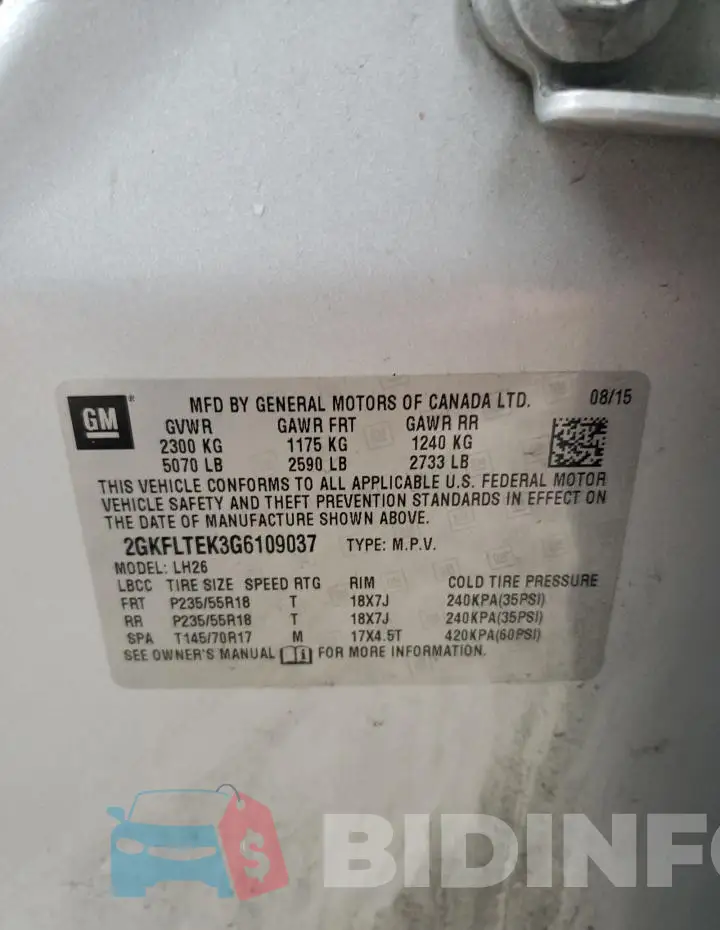 2GKFLTEK3G6109037 Photo# 13