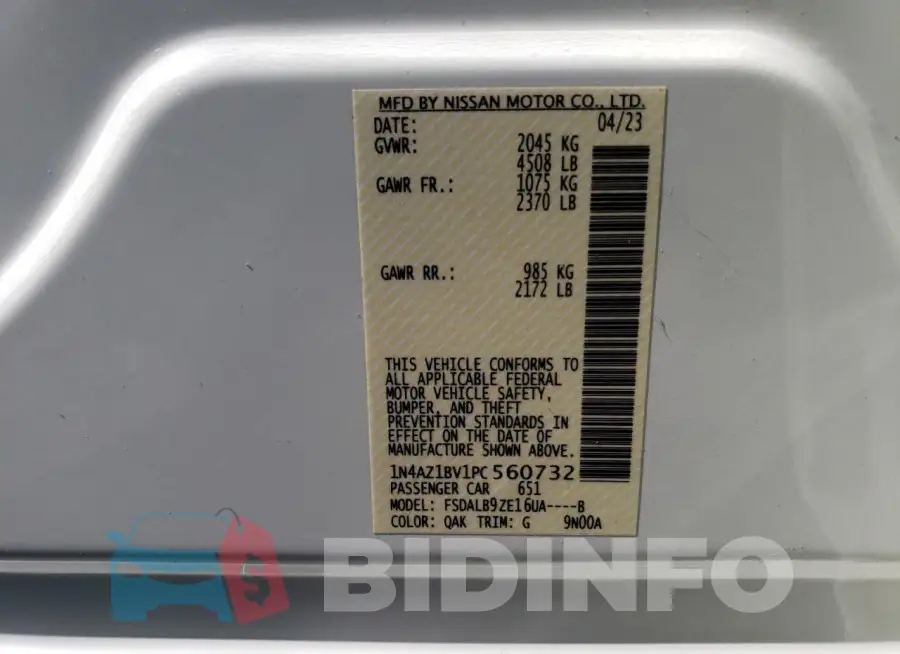 1N4AZ1BV1PC560732 Photo# 12
