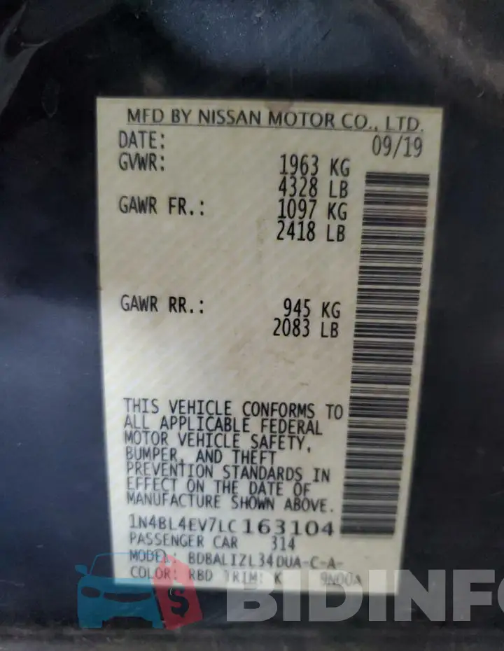 1N4BL4EV7LC163104 Photo# 12