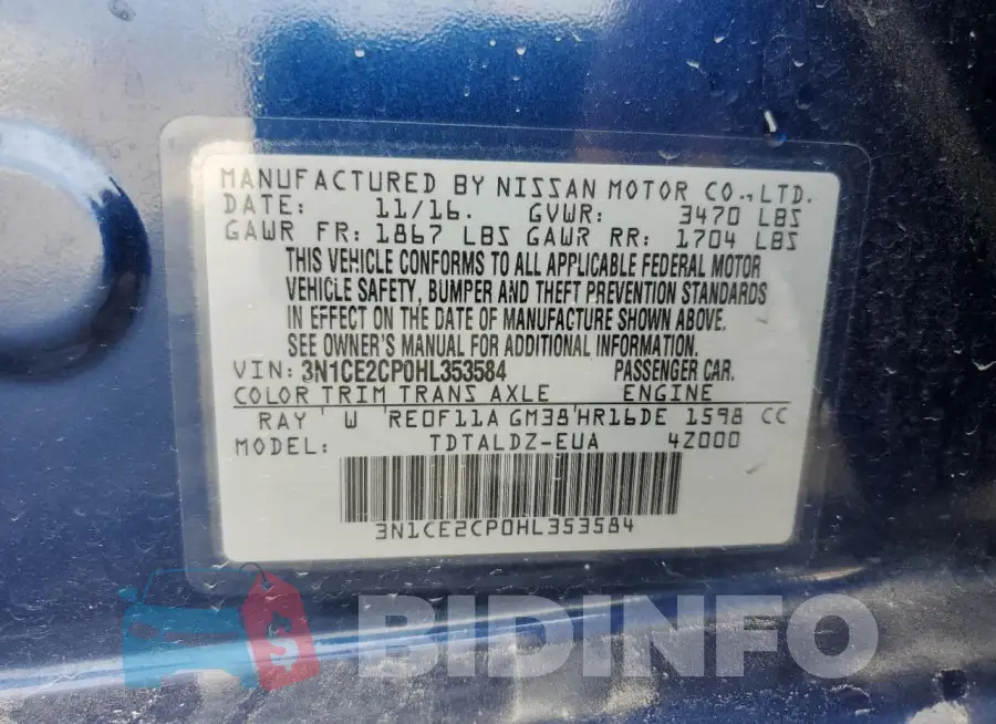3N1CE2CP0HL353584 Photo# 13