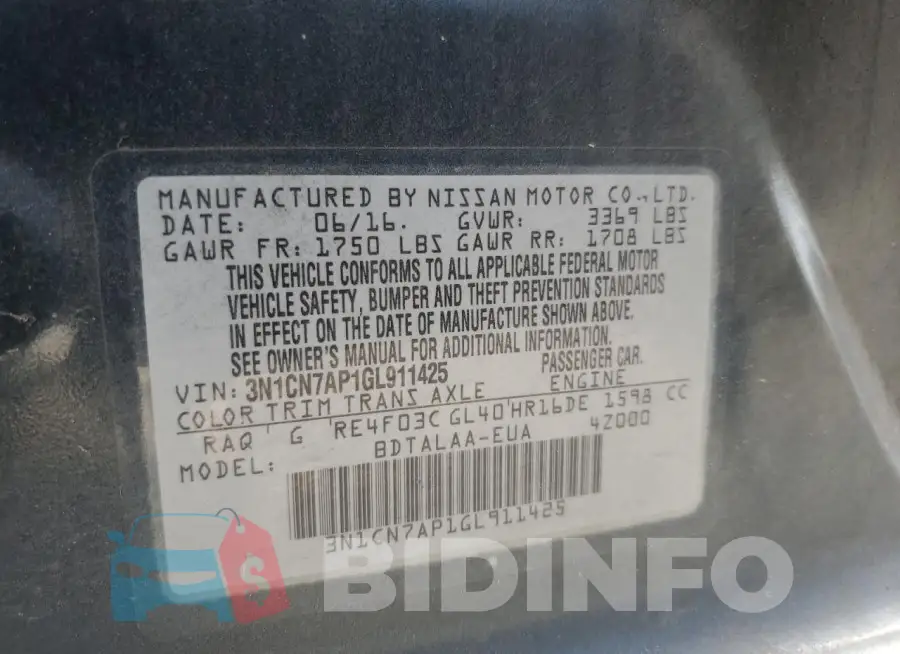 3N1CN7AP1GL911425 Photo# 12
