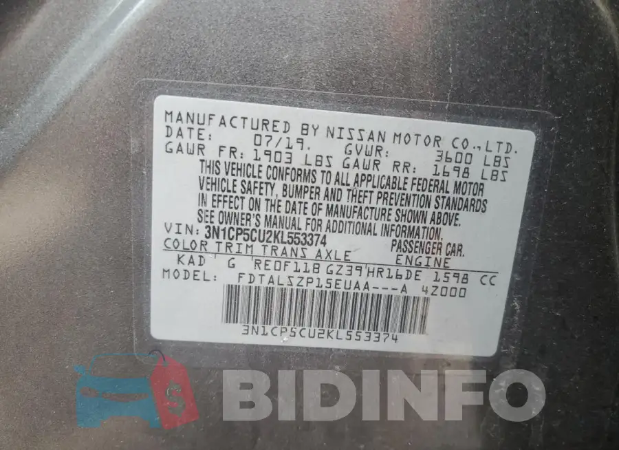 3N1CP5CU2KL553374 Photo# 13