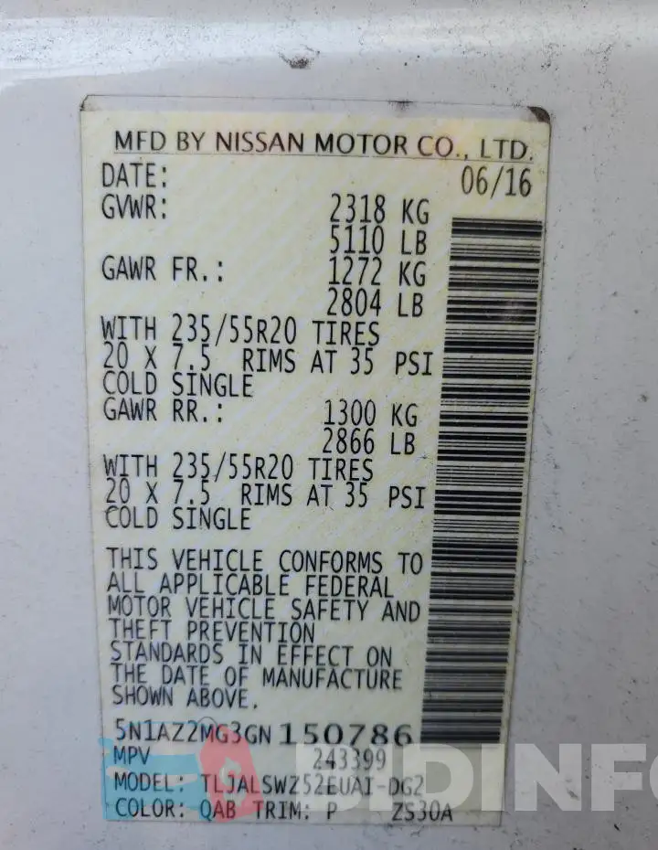 5N1AZ2MG3GN150786 Photo# 12