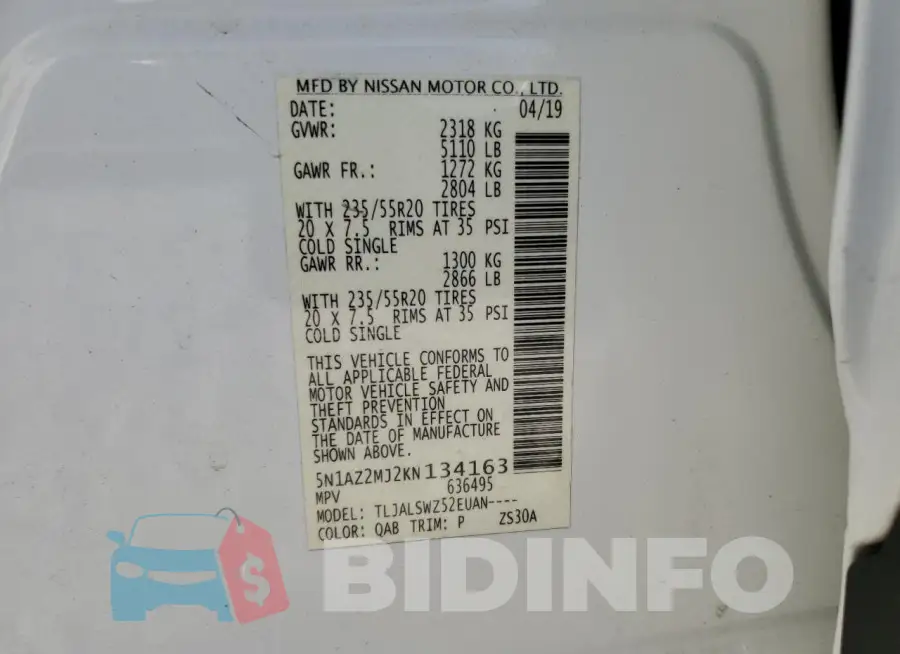5N1AZ2MJ2KN134163 Photo# 13