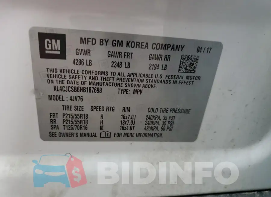 KL4CJCSB6HB187698 Photo# 13