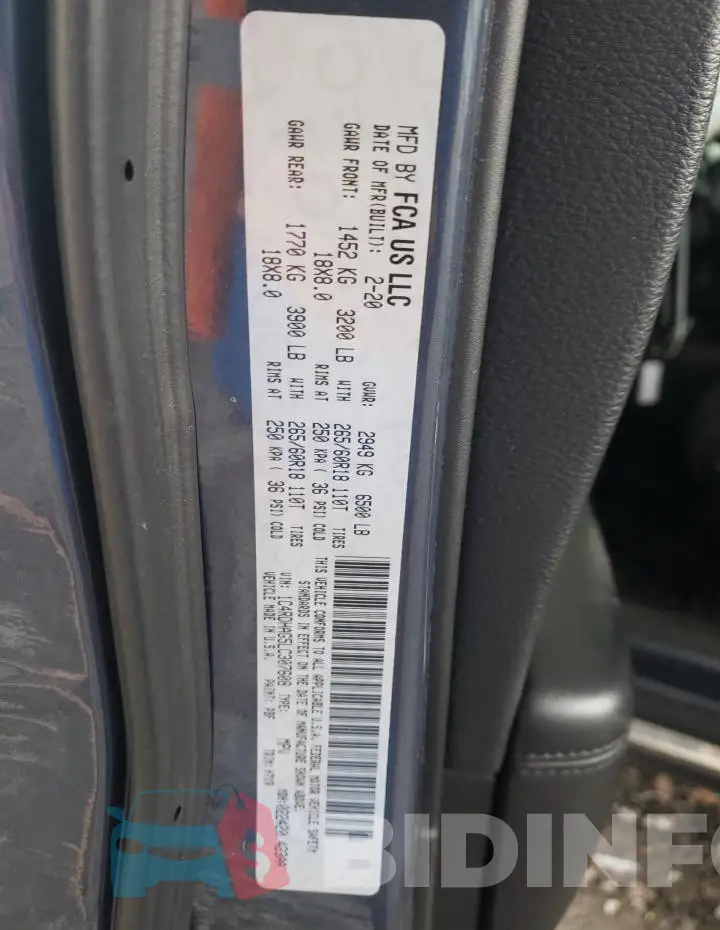 1C4RDHAG5LC307608 Photo# 13