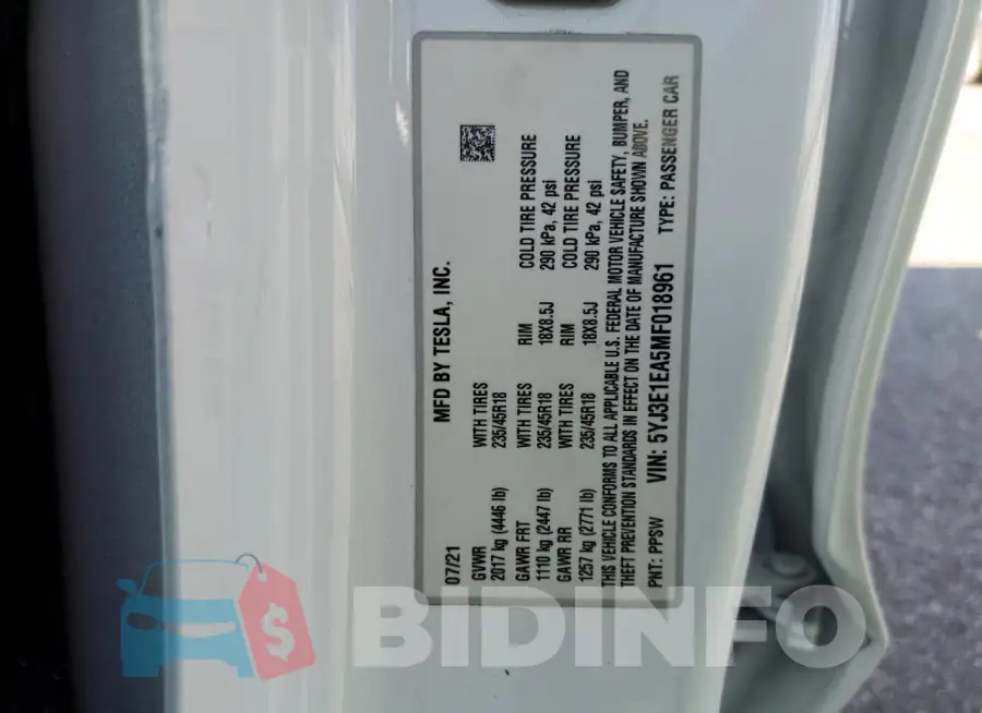 5YJ3E1EA5MF018961 Photo# 13