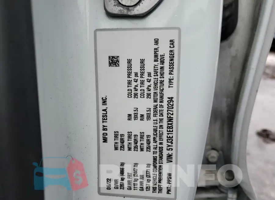 5YJ3E1EBXNF270294 Photo# 12
