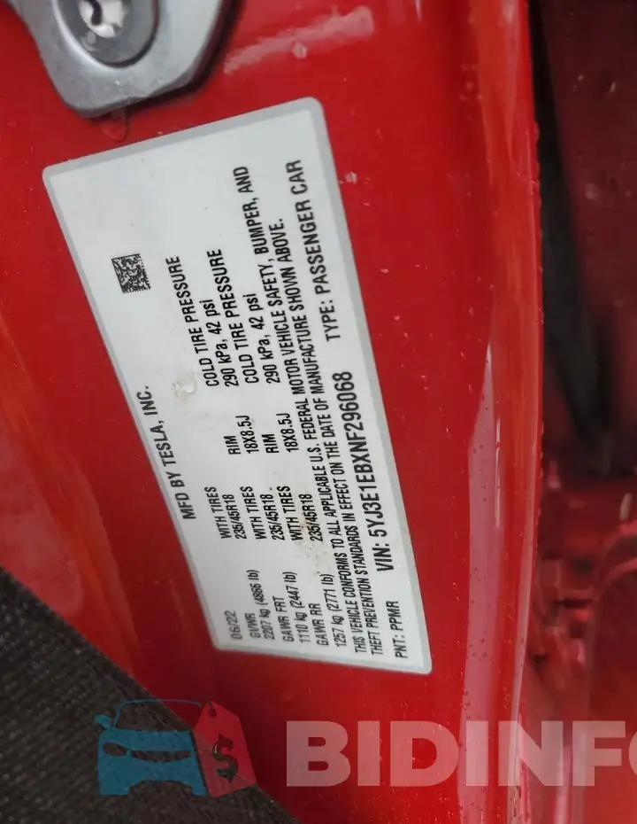 5YJ3E1EBXNF296068 Photo# 12