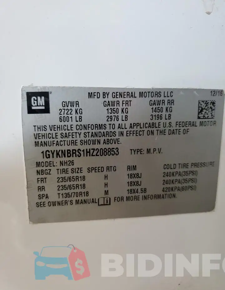 1GYKNBRS1HZ208853 Photo# 12