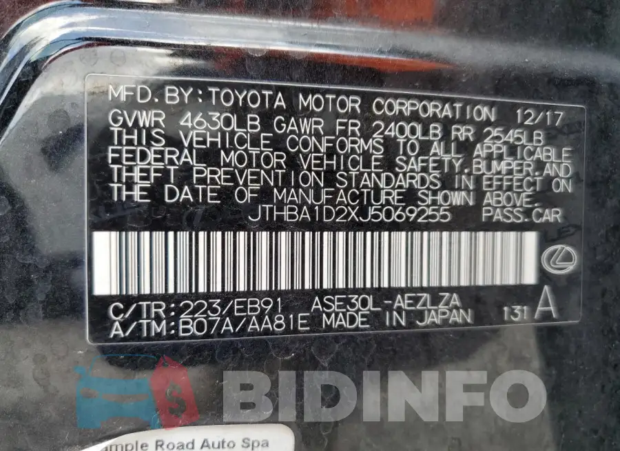 JTHBA1D2XJ5069255 Photo# 13