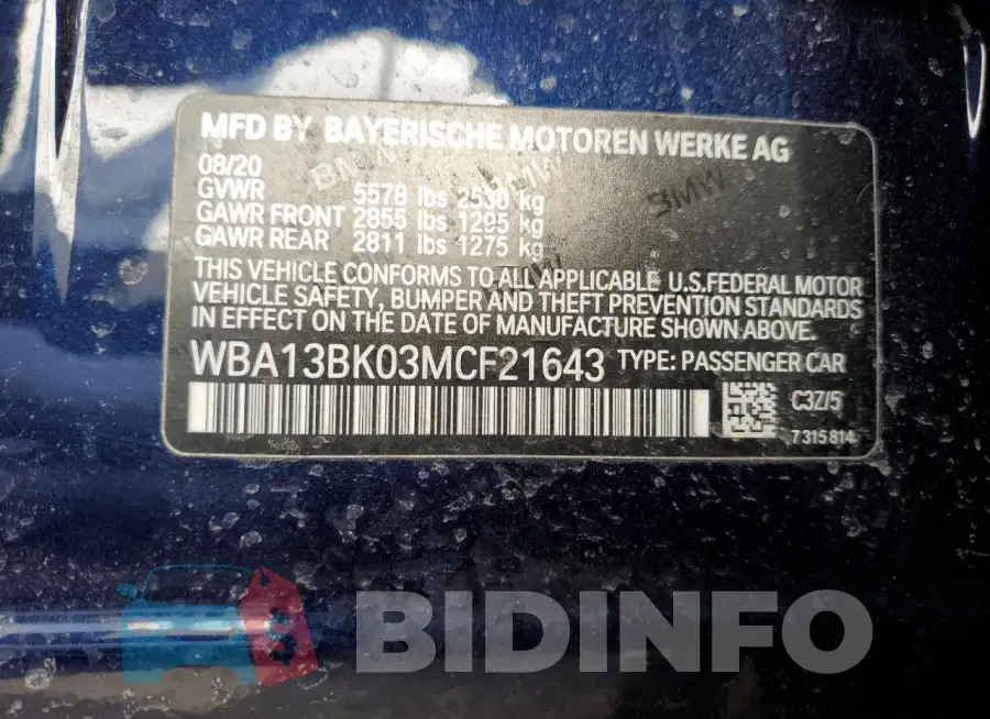 WBA13BK03MCF21643 Photo# 12