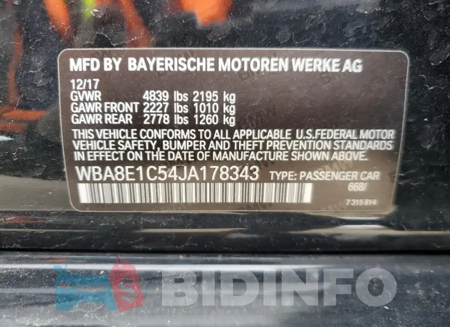 WBA8E1C54JA178343 Photo# 12