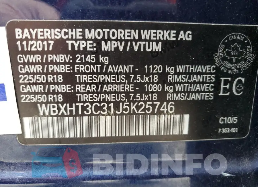 WBXHT3C31J5K25746 Photo# 12
