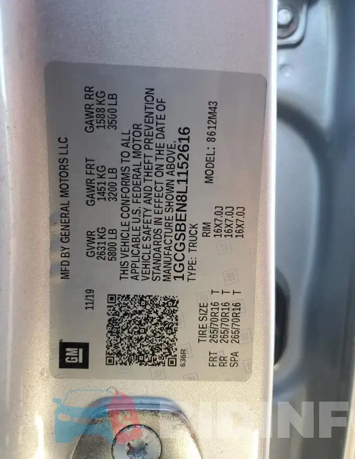 1GCGSBEN8L1152616 Photo# 12