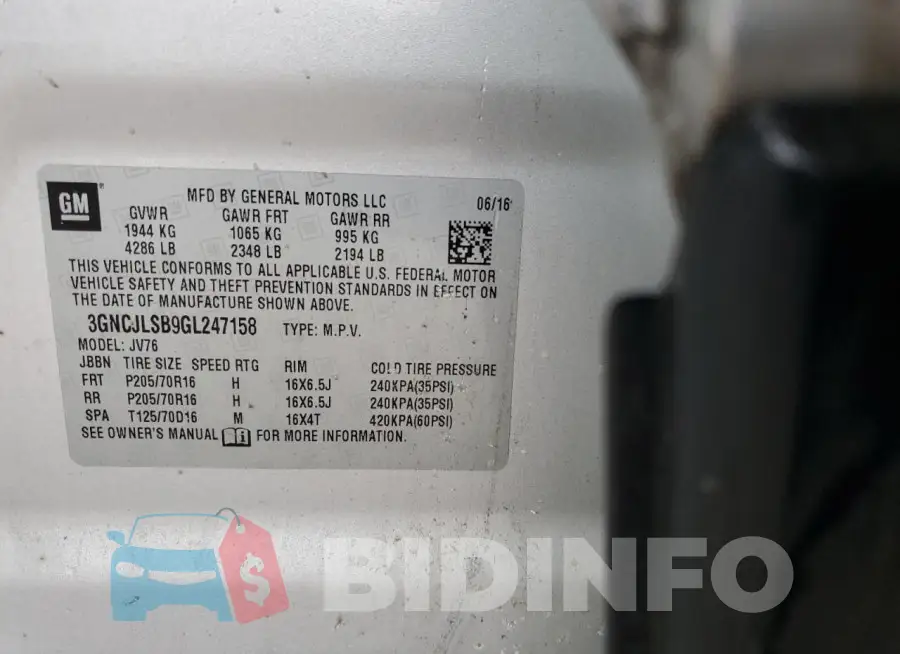 3GNCJLSB9GL247158 Photo# 13
