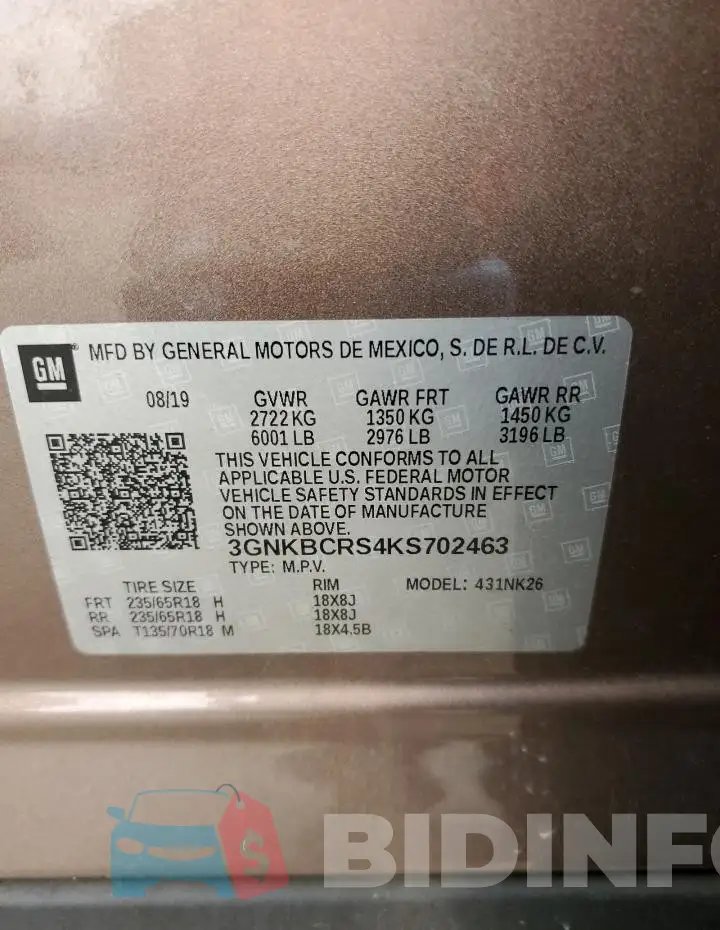 3GNKBCRS4KS702463 Photo# 14