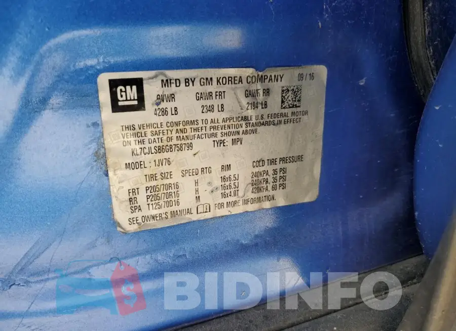 KL7CJLSB6GB758799 Photo# 13