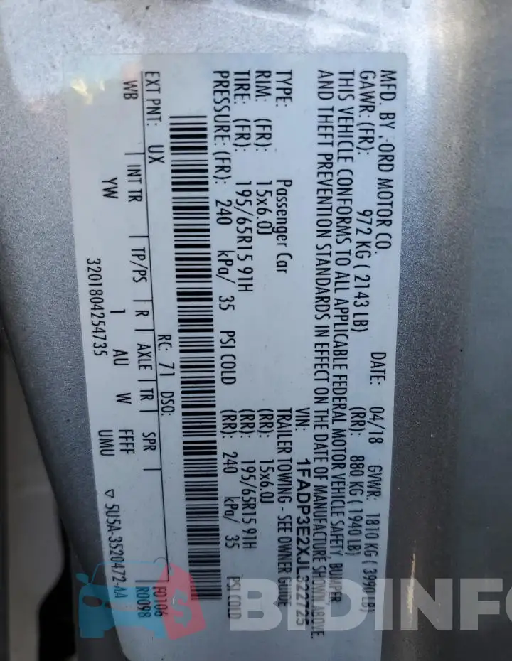 1FADP3E2XJL322725 Photo# 12