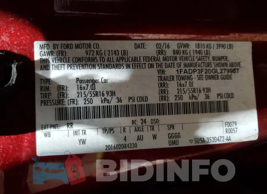 1FADP3F20GL279987 Photo# 12