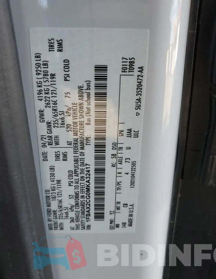 1FBAX2CG0MKA32417 Photo# 13