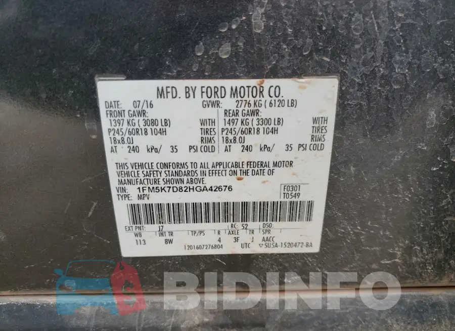 1FM5K7D82HGA42676 Photo# 14
