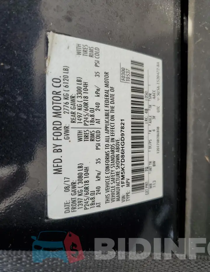 1FM5K7D86HGD97821 Photo# 14