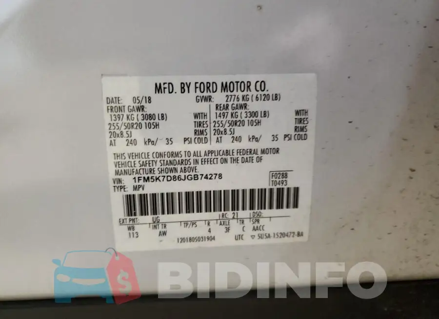 1FM5K7D86JGB74278 Photo# 14