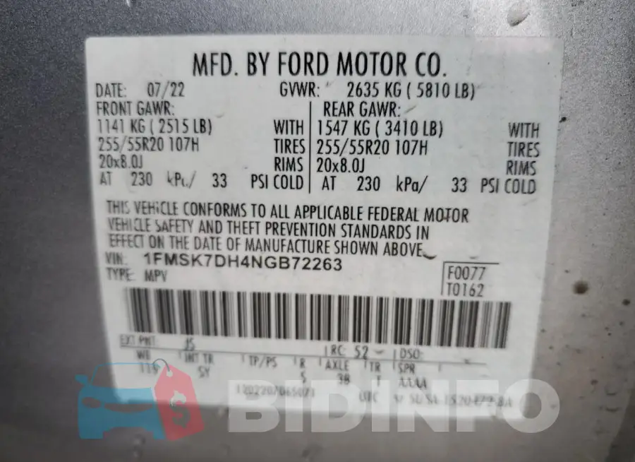 1FMSK7DH4NGB72263 Photo# 12