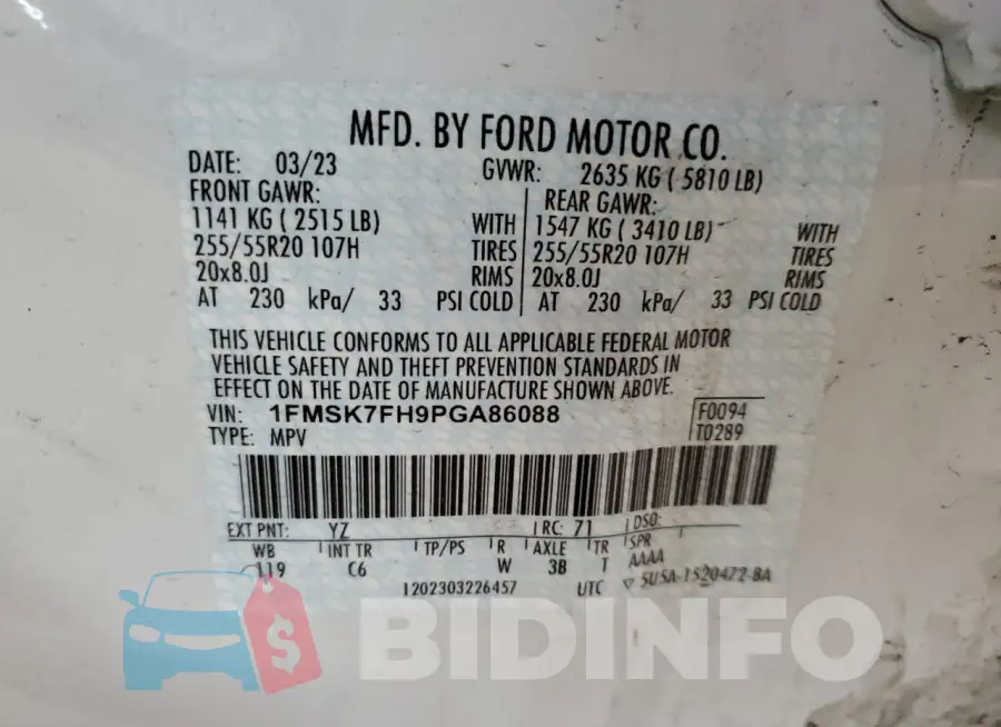 1FMSK7FH9PGA86088 Photo# 13