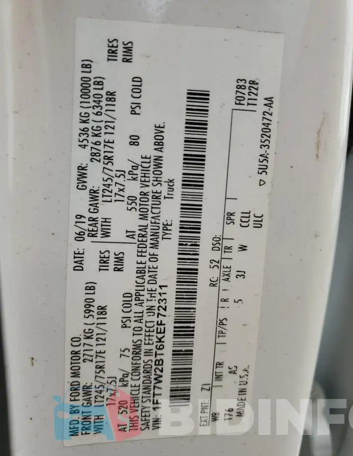 1FT7W2BT6KEF72311 Photo# 12