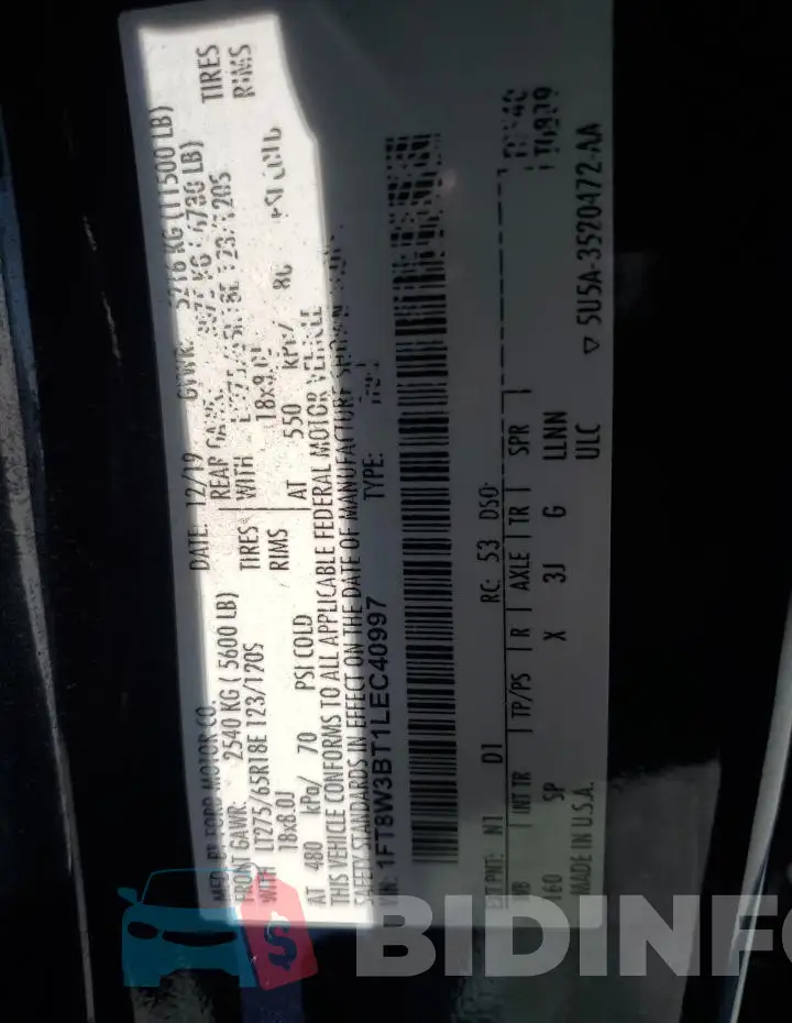 1FT8W3BT1LEC40997 Photo# 12