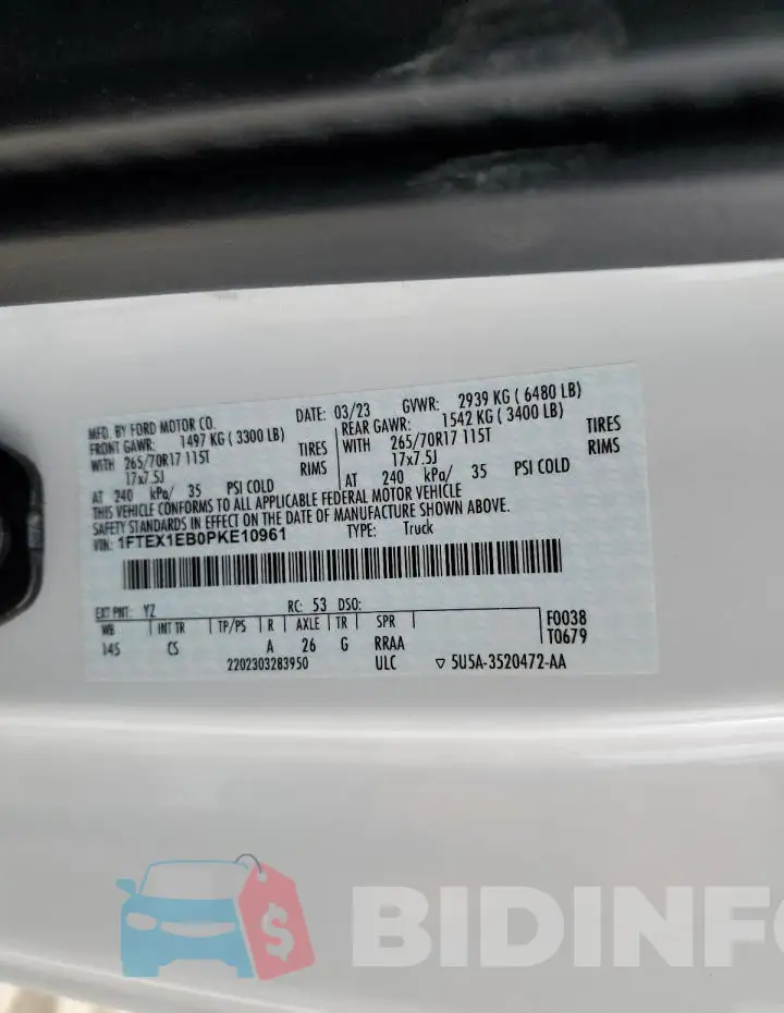 1FTEX1EB0PKE10961 Photo# 12