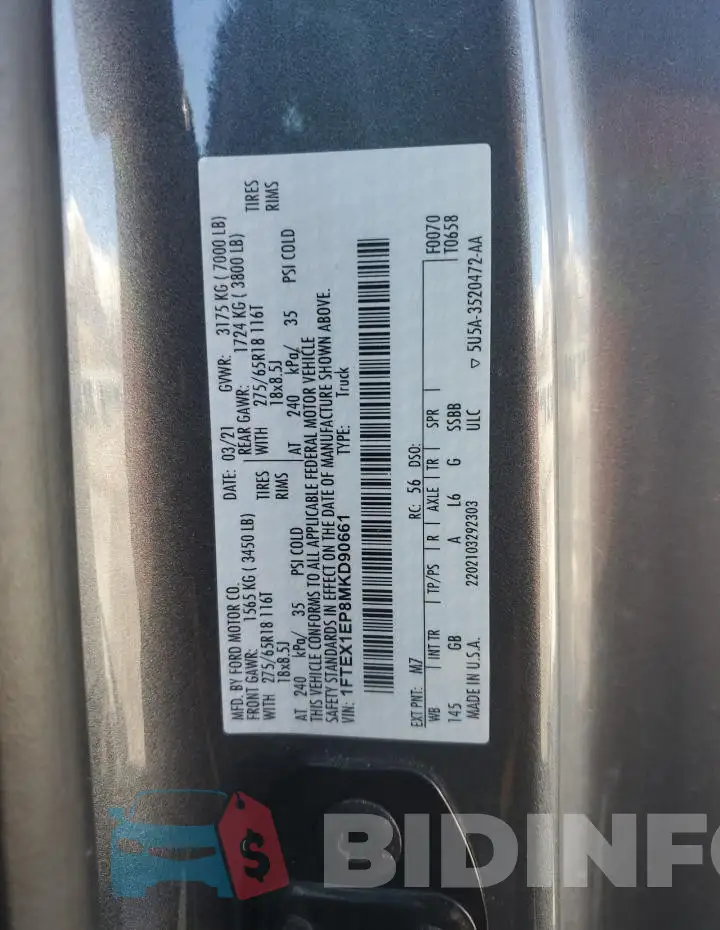 1FTEX1EP8MKD90661 Photo# 12