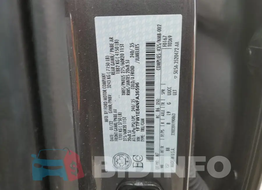 1FTFW1E84NFA36596 Photo# 12