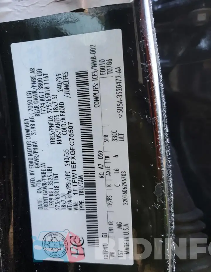 1FTFW1EFXGFC75507 Photo# 12