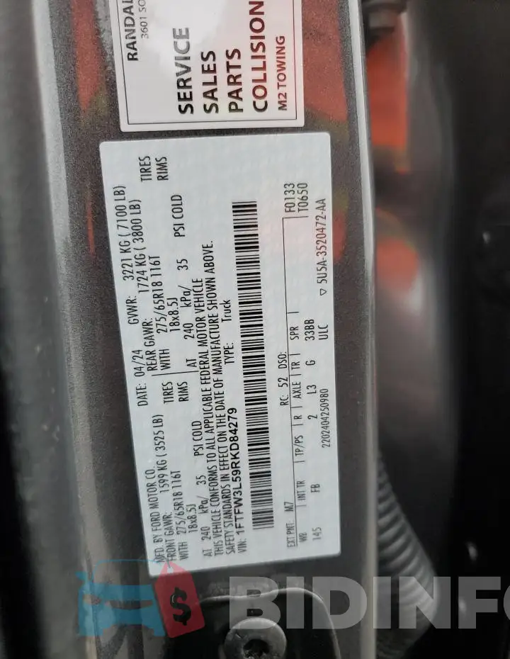 1FTFW3L59RKD84279 Photo# 12