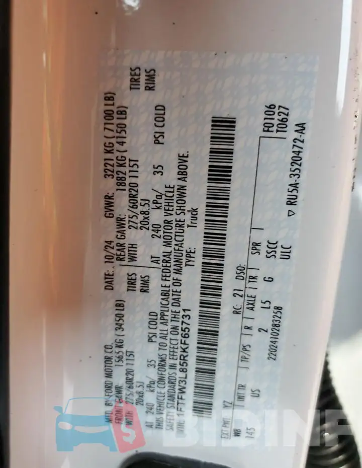 1FTFW3L85RKF65731 Photo# 12