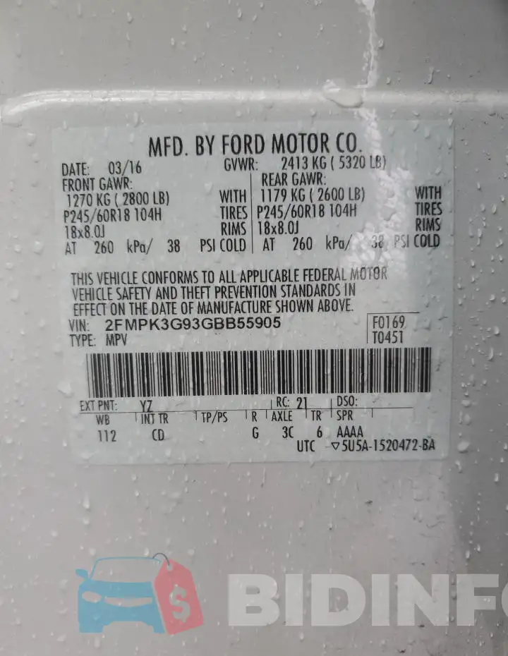 2FMPK3G93GBB55905 Photo# 13