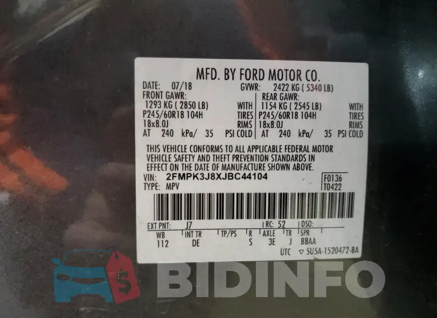 2FMPK3J8XJBC44104 Photo# 13