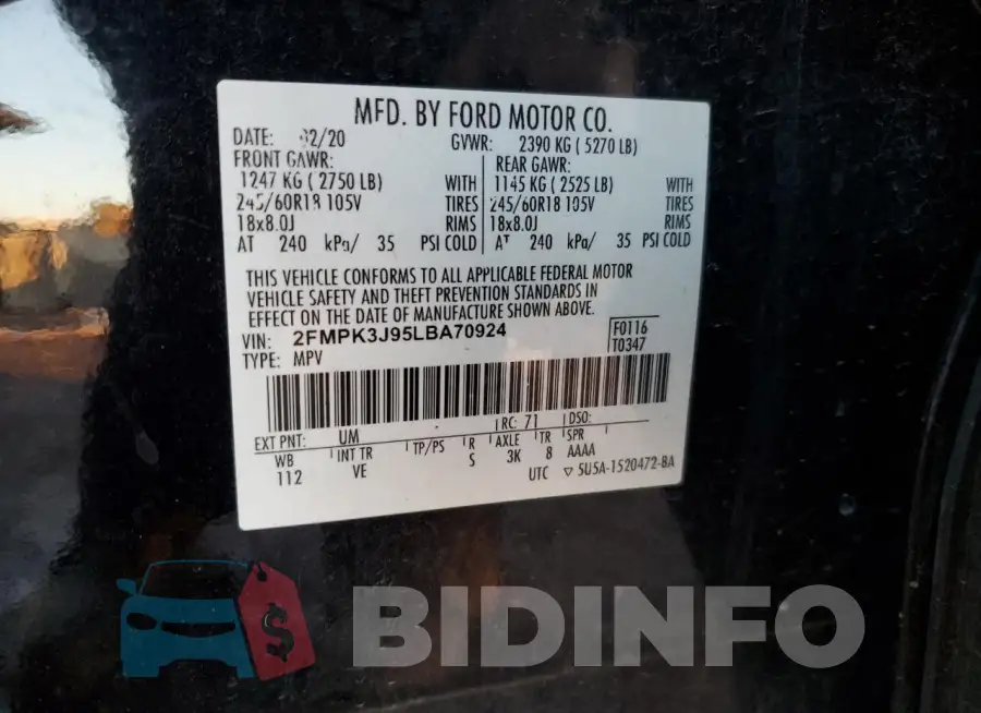 2FMPK3J95LBA70924 Photo# 14