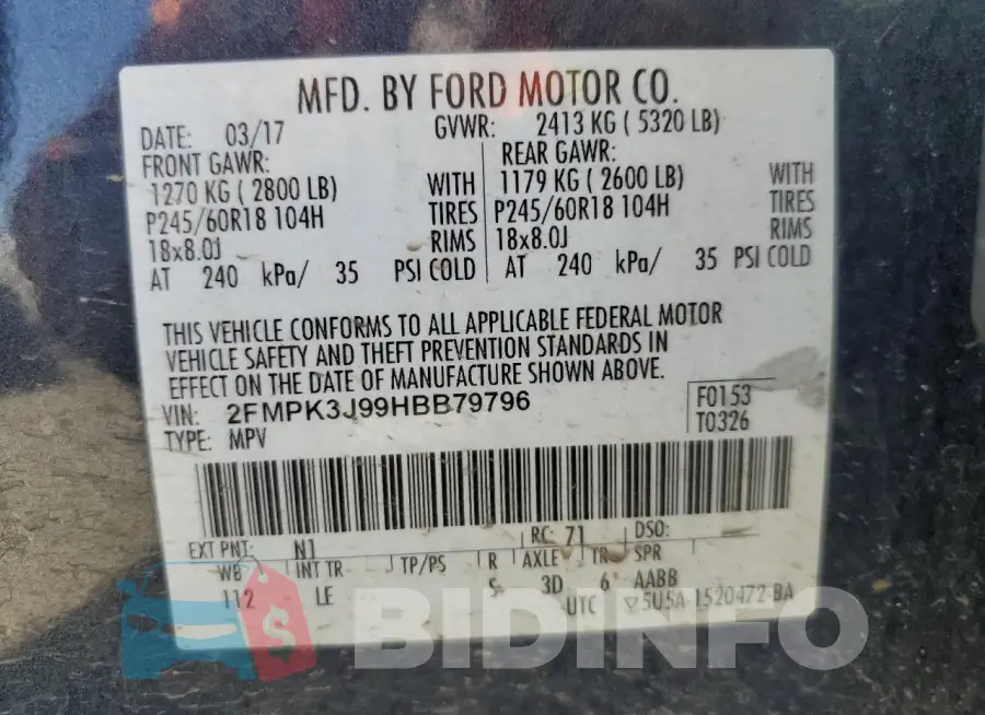 2FMPK3J99HBB79796 Photo# 13