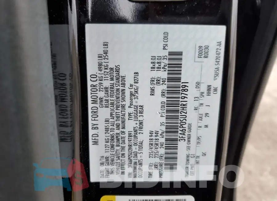 3FA6P0SU2HR197891 Photo# 12
